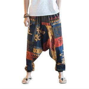 Novo hip hop baggy algodão linho harem calças das mulheres dos homens plus size calças de perna larga novo boho calças casuais cross-pants283f