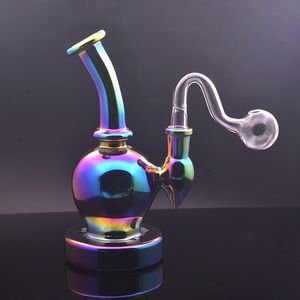 1 pcs Heady 14mm Feminino Vidro Beaker Bong Twin Chamber Rainbow Metálico Hookah Vidro Bong Dabber Rig Reciclador Bongos de Água Cachimbo de Fumaça com Tubos Masculinos de Queimador de Óleo de Vidro