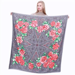 130/130 cm Euro Retro stampa di fiori di anacardi 100% sciarpa di seta da donna Bandana di lusso fazzoletto da collo femminile Hijab sciarpe quadrate di seta Foul277b