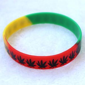 50Pcs Multicolor Maple Leaf Silicone Wristband Bracelet Popular Logo Fashion women men unisex bracelets & bangles2691