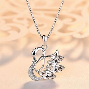 Sterling Silver Swan Pendant Necklace Locket Silver Chain Nature Ametyst Swan Charm Pendant Jewelry Gift for Girlfriend226o
