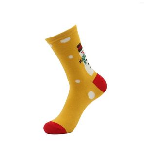 Damensocken, Cartoon-Schneemann, Weihnachtsmann, bedruckte Strümpfe, Weihnachten, atmungsaktiv, lässig, einfach zu Hause, Farbblock, modischer Baumwollstrumpf