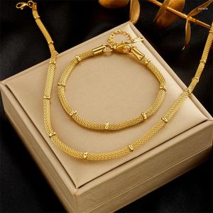 Necklace Earrings Set 316L Stainless Steel Gold Color Thick Chain Bracelets For Women Girl Fashion Non-fading Jewelry Drop