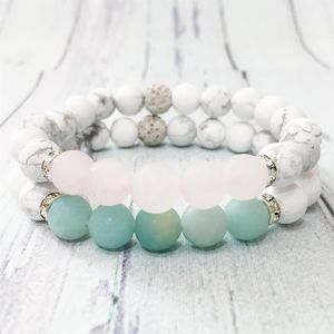 MG0555 Natural Matte Amazonite Men Women's Couple Bracelet High Quality Matte Rose Quartz Howlite Bracelet Friendship Jewelry274z