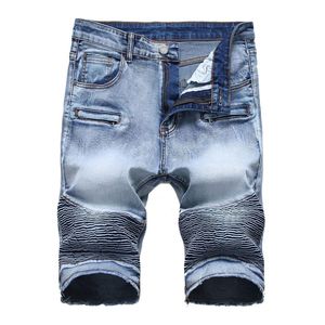 QMGOOD Jeans strappati pieghettati a righe retrò da uomo di grandi dimensioni Pantaloncini estivi Biker Pantaloncini di jeans dritti slim per uomo corto Jean267h