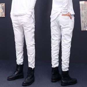 Mens Stretch Cotton Hip Hop White Black Skinny Biker Jeans veckade på knä 5 Färgerna Plus Size28-38 M230259O