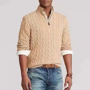 Suéter masculino de lã de inverno grosso meio zíper gola alta pulôver quente qualidade slim malha lã designer tricô casual jumpers zip marca algodão moletom asiático 665ess