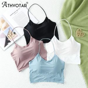 Bras ATHVOTAR Women Halter Bra Bralette Padded Elastic Ice Silk Brassiere Wireless Cross Backless Sleeveless Top Female Underwear280j