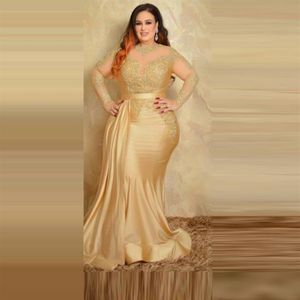 2022 Nya sexiga plus -storlek Formella aftonklänningar eleganta med långa ärmar guld spetsar hög nacke mantel speciell tillfälle klänning mamma 307b