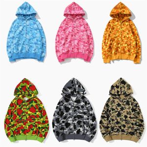 Designers Mens Hoodies Homens Mulheres Shark Full Zip Tie Dye Hoodie Jaqueta Cor Grade Camo Moletom Moda Luminosa Camuflagem Tiger343W