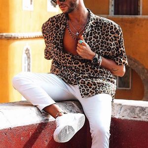 Mens Hawaiian Shirt Male Casual Printed Men's Baggy Beach Leopard Print Kort ärmknapp Retro Shirts Tops Blus S-3XL317A