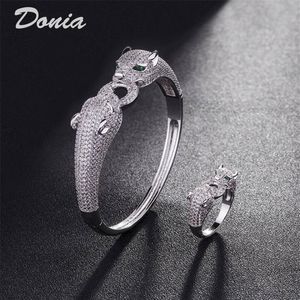 Donia Jewelry Luxury Bangle Party European and American Fashion Large Classic Animal Copper Micro-InlaidZircon Bracelet Ring Set 252F