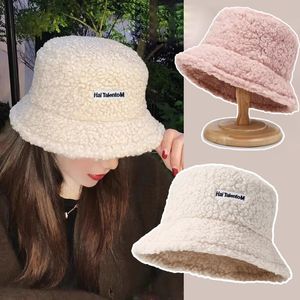 Wide Brim Hats Bucket Women Lamb Wool Hat Winter Warm for Female Lady Thicken Flat Top Cap Unisex Men Panama Outdoor Fisherman Caps 230915