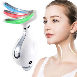 Rengöringsverktyg Tillbehör Neck Face Beauty Device LED Pon Therapy EMS Micro-Current Anti-Aging Ta bort rynka hudvård Lyft Massager Maskin 230915