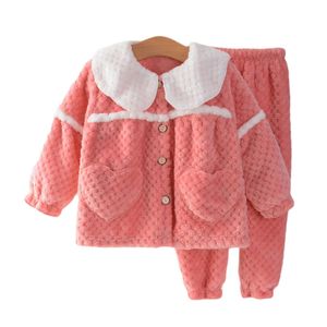 Conjuntos de roupas Crianças Pijamas Terno Outono Inverno Engrossado Flanela Princesa Meninas Lapela Quente Casa Roupas 2 10Y 230915