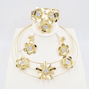 Necklace Earrings Set Dubai Gold Wedding African Beads Crystal Bridal Jewellery Rhinestone Ethiopian Jewelry Parure