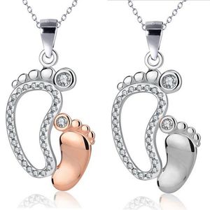 Crystal Big Small Feet Pendants Halsband Mamma Baby Monthers Day Gift Jewelry Simple Charm Chain Neckless Jewelry Gift251p
