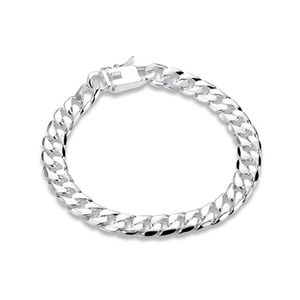 Corrente lateral de 8 mm – pulseira banhada a prata esterlina com dinheiro masculino; pulseira de prata 925 masculina e feminina SPB227258L