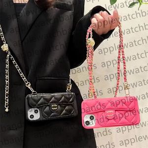 Luxury Brand Crossbody Phone Cases for Apple iPhone 15 Pro Max 14 Pro Max 13 12 11 14promax 14plus Designer Wallet Card Holder iPhone Case Chain Lanyard Mobile Cover