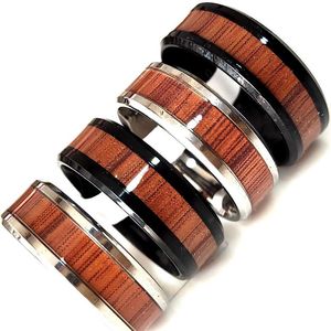 Bulk lots 50pcs Unique Silver Black Ring 8mm Comfort-fit Wood Grain Inlay Stainless Steel Ring216U