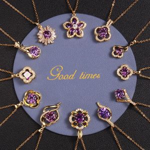 Collane con ciondolo Collana di lusso Designer di gioielli Collana di diamanti Pietra preziosa viola Donna Acciaio al titanio placcato oro Non sbiadisce mai 188e