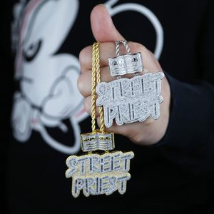 Hiphop isad ut CZ Street Priest Letter Pendant kan passa 12 mm kubansk kedjhalsband
