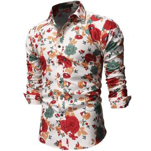 Camicia hawaiana da uomo con motivo floreale Slim fit Nuova camicia floreale casual da uomo rosso rosa, camicetta a maniche lunghe da uomo3084