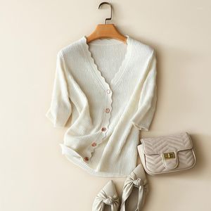 Women's Knits Cashmere Sweater Women 2023 France Style Spring Autumn Short Sleeve V Neck Elegant Soft Ladies Buttons Cardigan