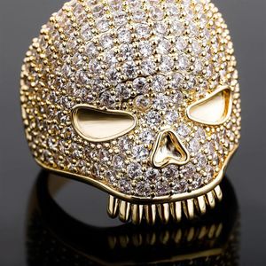 Iced Out Skull Ring Mens Silver Gold Ring High Quality Full Diamond Hip Hop Rings smycken204p