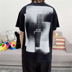 Tasarımcı ACW Erkek Moda Tshirt Bir tarafı soğuk duvar fırçalama boya grafiti boyama endüstriyel stil baskı trend gevşek yüksek cadde sis kısa kollu tişört