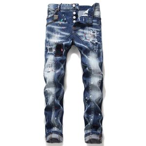 Calça jeans masculina rasgada slim fit, exclusiva, designer de moda, lavada, motociclista, com painéis, hip hop, motociclista, roupa de rua, trous2499