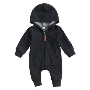 Rompers 2023 Autumn Born Baby Boys Girls Sukuts 0 12m długi rękaw Solidny zamek błyskawiczny zima zima urocze stroje 230915