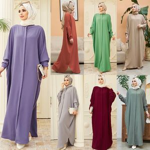 Ethnische Kleidung Mode Satin Sliky Djellaba Muslim Kleid Dubai voller Länge Fledermausärmel weich glänzend Abaya Türkei Islam Robe