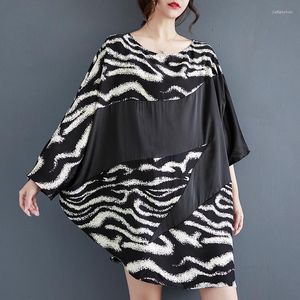 Casual Dresses 2023 Arrival Patchwork Print Zebra Stripe Leopard Irregular Loose Summer Autumn T Shirts Dress Fashion Women