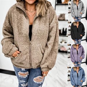 Women's plus size woolen fleece jacket outerwear autumn and winter cardigan jackets short coat pure color womens clothing222C