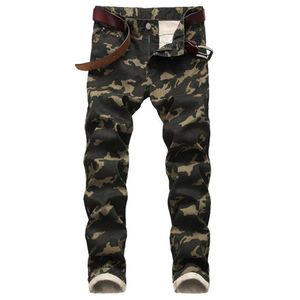 Män jeans män smal stretch armé grönt tryckt avslappnade byxor camo tryck mode personlighet 44219b