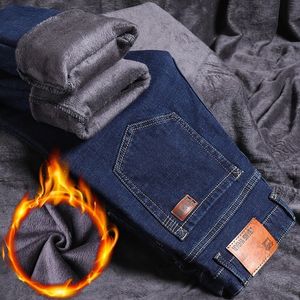 Mens Jeans Winter Business Casual Plush Thickened Straight Warm Denim Pants Men 230915