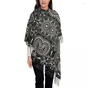Ethnic Clothing Lady Large Classic Bandana Style Black Scarves Women Winter Fall Thick Warm Tassel Shawl Wrap Paisley Pattern Scarf
