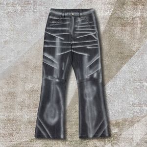 Mens Jeans Baggy Men Vintagemetal Spray Målad Micro Fleared Pants Streetwear Stretch Denim Skinny High Quality Hombre 230915