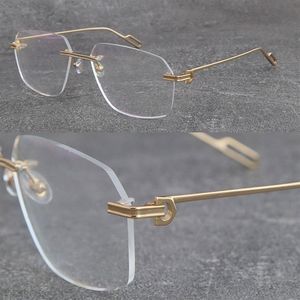 Latest Fashion Metal Large Square Rimless Frames Women T01130 Sun Glasses Men Luxury Protection Driving Fashion Optical Frame Desi246m