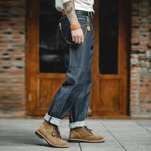 Mens Jeans Maden Vintage Denim Lavado Calças Retas Mid Cintura para Homens 135 Oz Peso Pesado Indigo Selvage Dupla Camada Bolsos 230915