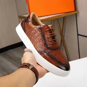 Shoes Leather Brown Casual Cowhand Crocodile Emed Purple Black Men's Plate-size Flat Sneakers A19 449