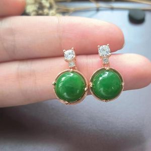 Stud Earrings 1pcs/lot Natural Emerald Dry Green Classical S925 Sterling Silver Rose Gold Diamond Round Simple And Stylish Gem