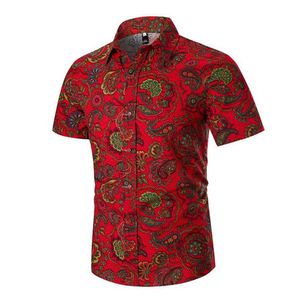 Mens Summer Beach Hawaiian Shirt 2019 Vintage Paisley Print Short Sleeve Dress Shirt Men Business Casual Shirts Chemise Homme255e