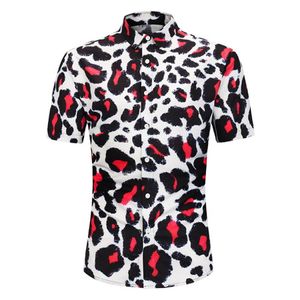 Rotes Hemd mit Leopardenmuster für Herren, Sommermode, kurzärmelig, einreihig, atmungsaktiv, Slim-Fit-Hemd, M-2XL287U