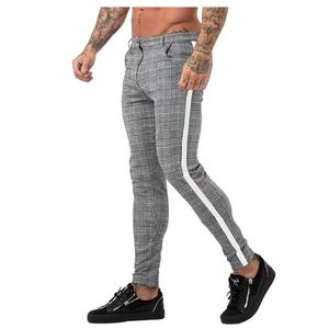 Mens sommarplädet byxor mjuka jeans män streetwear randig hip hop pant mager chinos byxor smala fit casual joggers kamouflage a222b