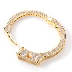 Hip Hop Schmuck Punk Handschellen Armband Armbänder 18KT Gold gefüllt Iced Micro Pave Zirkonia Schmuck Geschenk Zubehör Armband231B