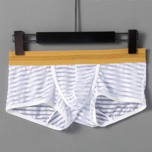 Cuecas masculinas sexy boxers náilon ver através de roupa interior shorts de malha transparente boxer confortável calcinha de fundo masculino lingerie272h