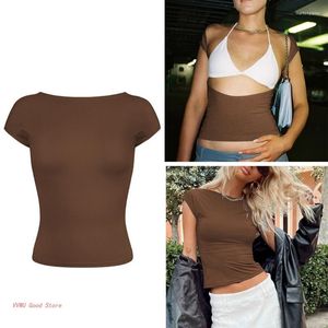 Koszulki damskie Koszulka Backless Solid Kolor Chudy T-shirt żeńska najlepsza strefa streetwear y2k moda oddychająca