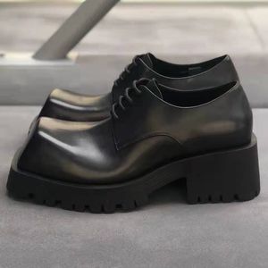 New Men Solid Black Derby Shoes Casual Split Leather Oxfords Male Platform Dress Shoes Business Footwear Vintage Streetwear Shoes For Boys Party Shoes 38-44